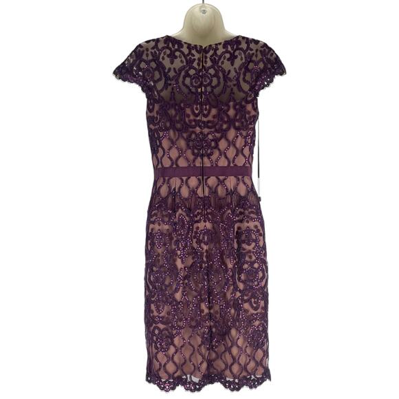 Tadashi Shoji Miranda Sequin Embroider Cocktail Dress Mulberry Size 4 - Picture 6 of 10
